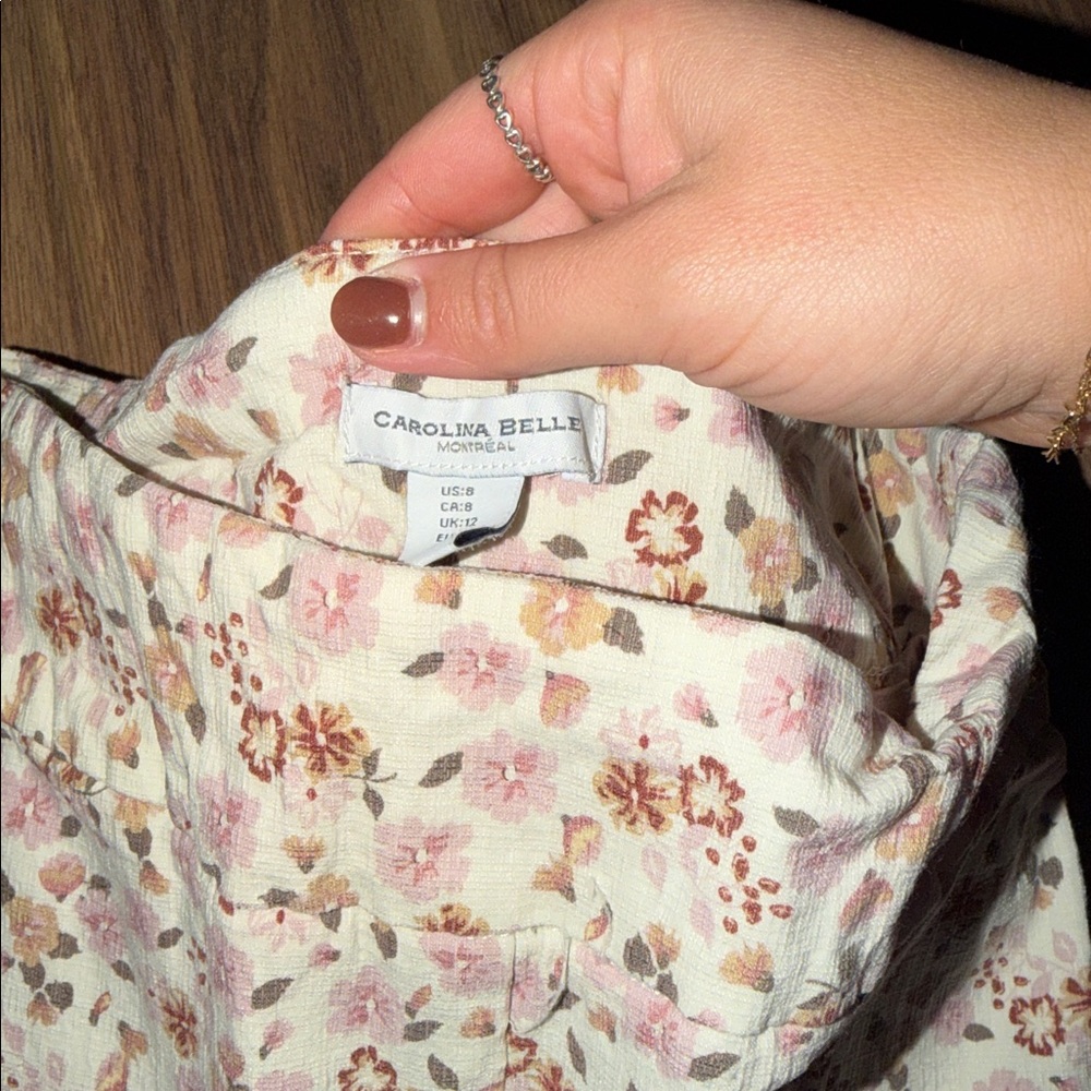 🍁Carolina Belle Floral Print Pants - Cream and Pink - Picture 3 of 3